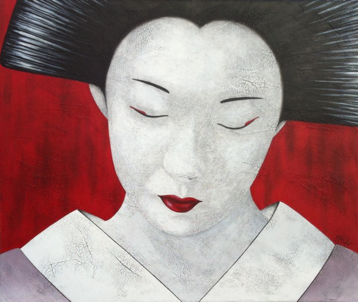 Peinture intitulée "Geisha rouge" par Chrystel Mialet, Œuvre d'art originale, Huile