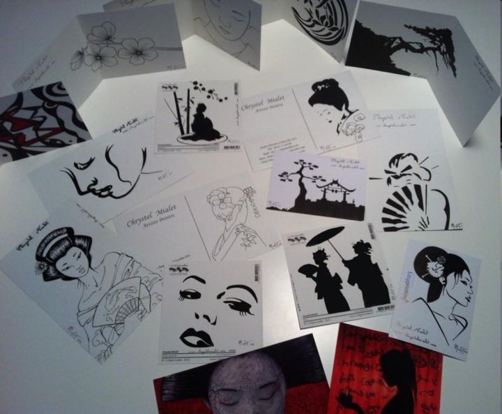 Peinture intitulée "cartes postales" par Chrystel Mialet, Œuvre d'art originale, Encre