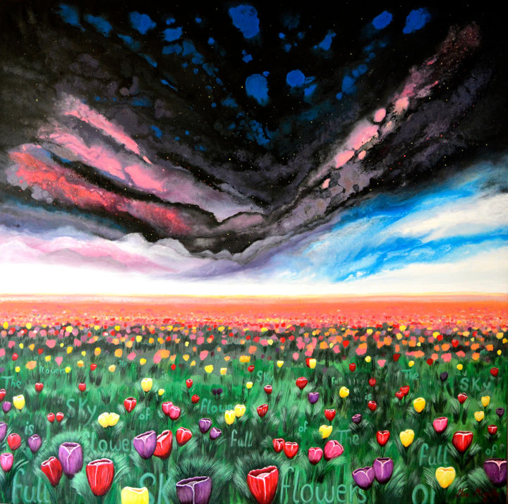 Peinture intitulée "Sky is full of flow…" par Mia Migally, Œuvre d'art originale, Acrylique