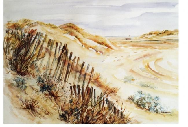Painting titled "barque et dunes" by Marie Claude Laurent, Original Artwork