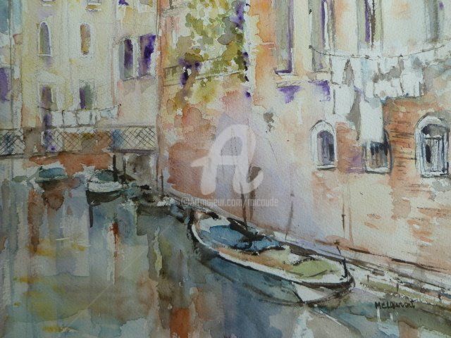 Malerei mit dem Titel "passerelle à Venise" von Marie Claude Laurent, Original-Kunstwerk