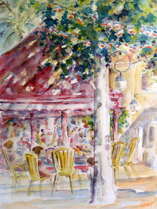 Painting titled "manège rose" by Marie Claude Laurent, Original Artwork, Watercolor