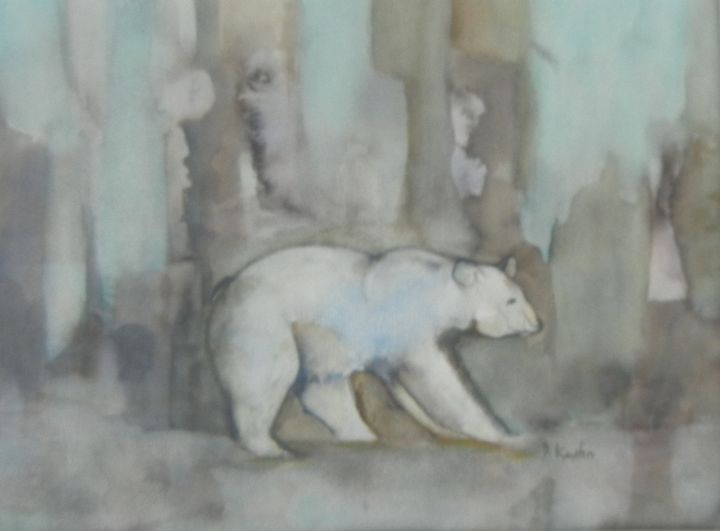 Peinture intitulée "ours polaire #artis…" par Dominique Kuehn, Œuvre d'art originale, Aquarelle