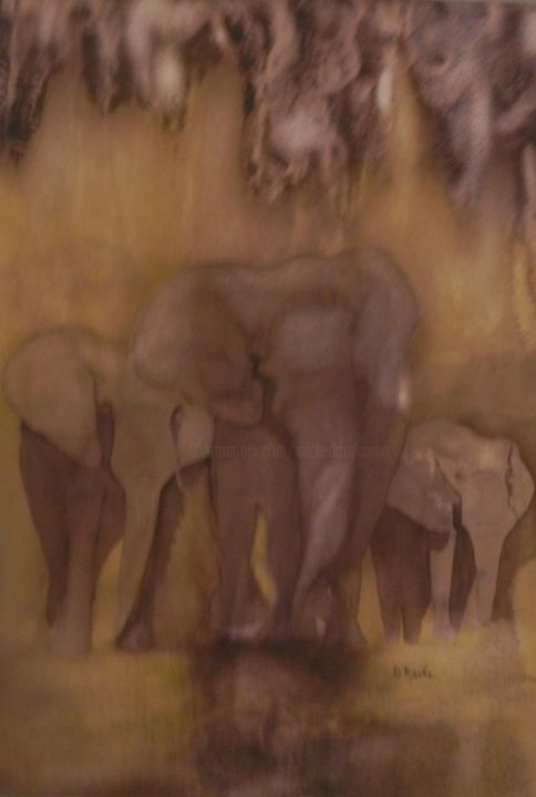 Painting titled "éléphants #artistsu…" by Dominique Kuehn, Original Artwork, Watercolor