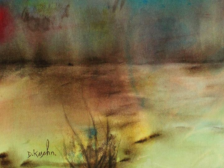 Malerei mit dem Titel "eau calme #artistsu…" von Dominique Kuehn, Original-Kunstwerk, Aquarell