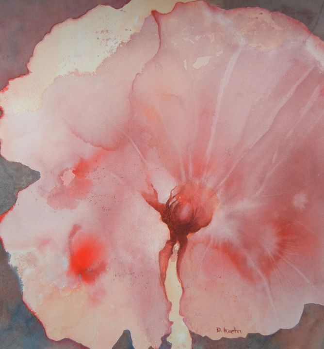 Painting titled "fleur rose #artists…" by Dominique Kuehn, Original Artwork, Watercolor