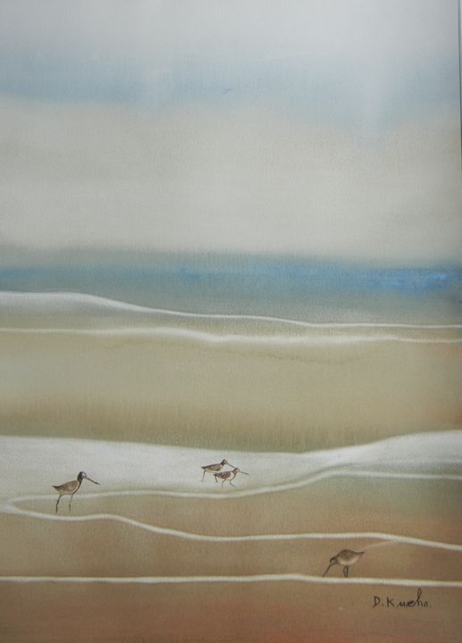Painting titled "douceur marine" by Dominique Kuehn, Original Artwork, Watercolor