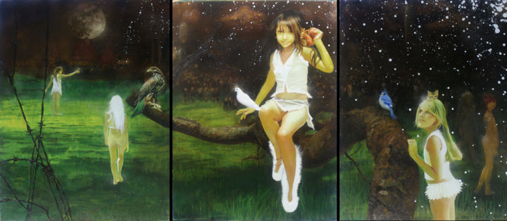 Painting titled "Three Studies for F…" by Michael Andrew Law, Original Artwork, Oil Mounted on Wood Panel