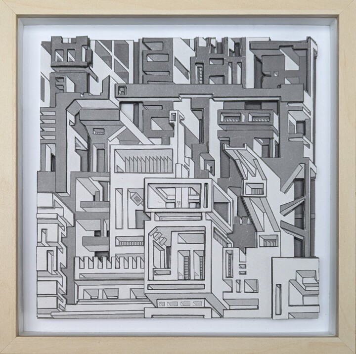 Collages titled "City Expansion Voxe…" by Michaël Aubanel, Original Artwork, Collages Mounted on Other rigid panel