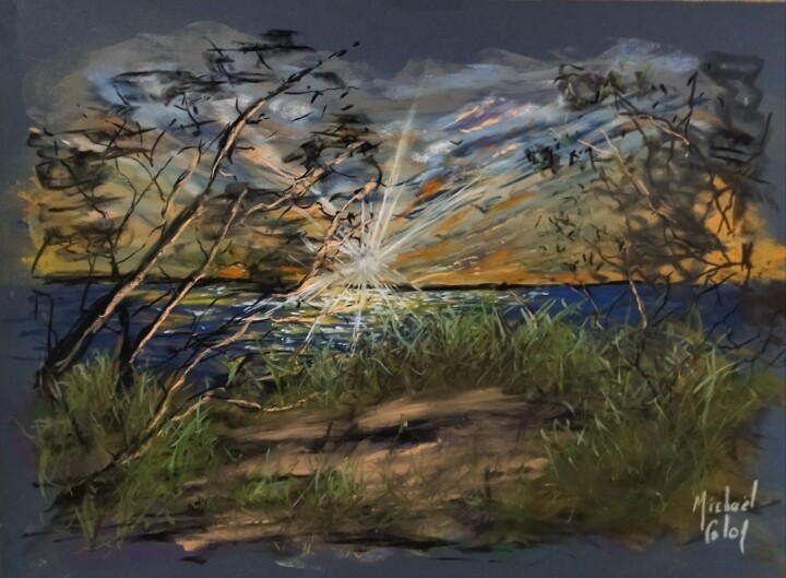 Pittura intitolato "Lever de soleil sur…" da Michael Calon, Opera d'arte originale, Pastello