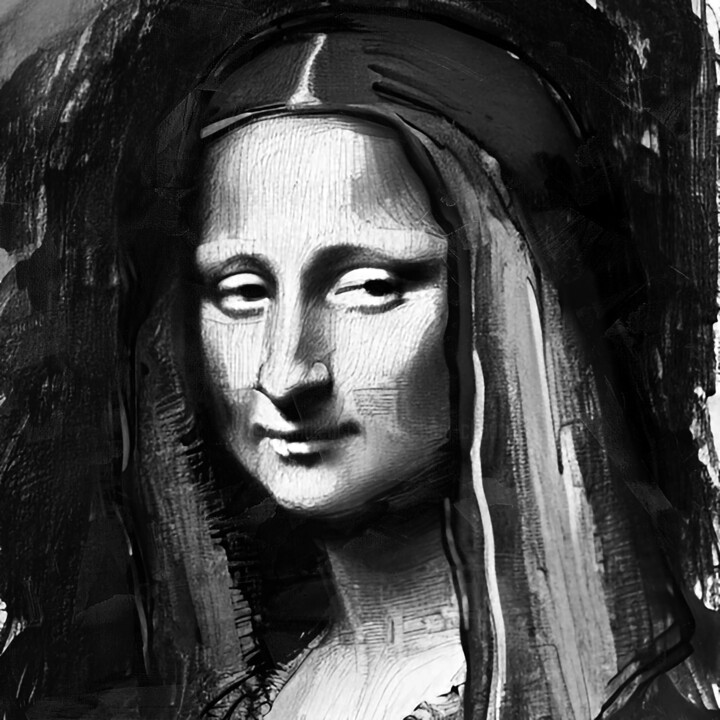 Painting titled "Mona Lisa retro" by Michael Cheung, Original Artwork, Acrylic Mounted on Wood Stretcher frame