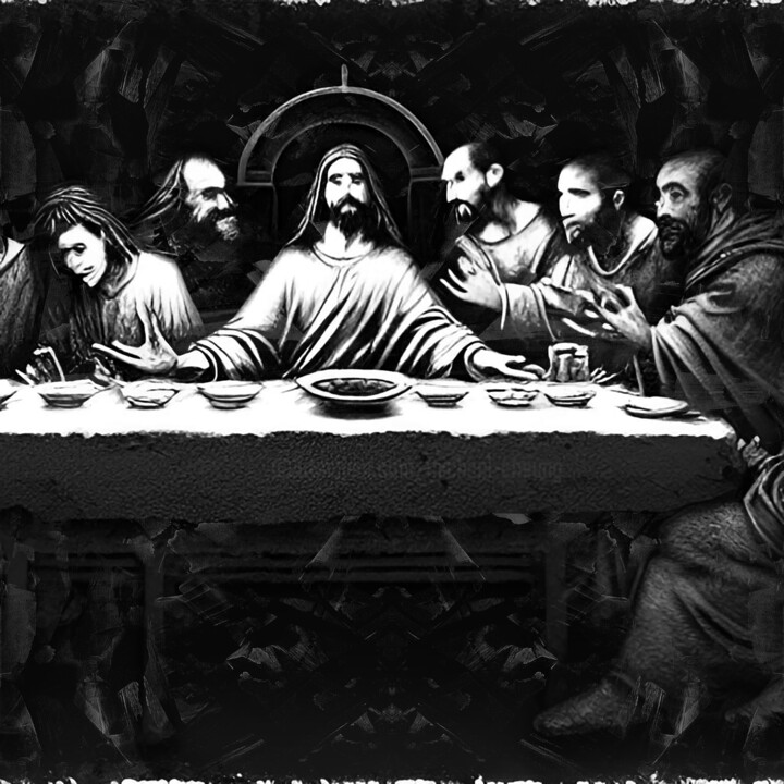 Painting titled "Last Supper" by Michael Cheung, Original Artwork, Acrylic Mounted on Wood Stretcher frame