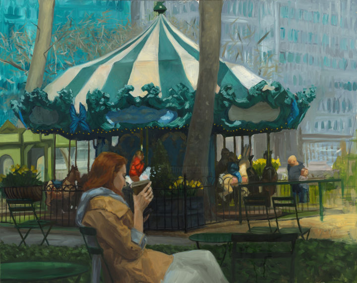 Painting titled "Bryant Park" by Michael Connors, Original Artwork, Oil