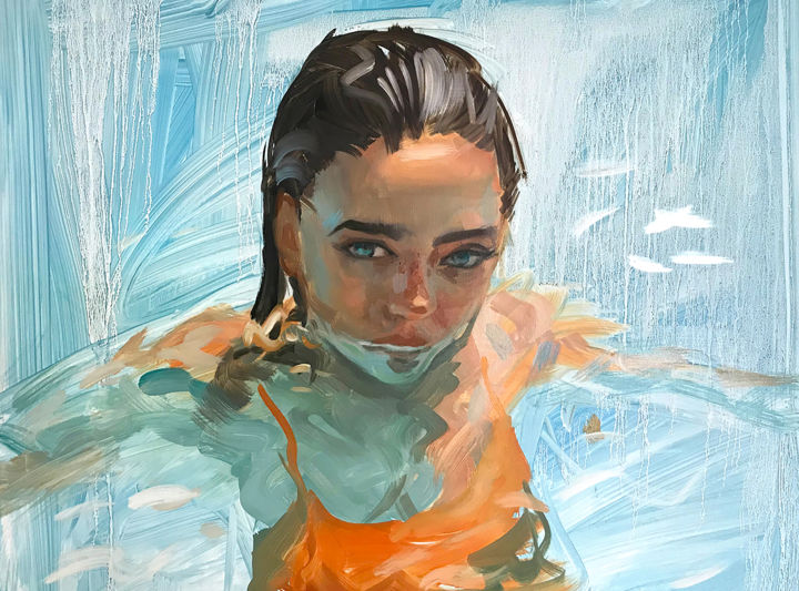 Painting titled "Swim" by Michael Connors, Original Artwork, Oil