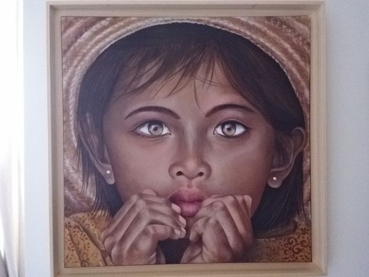 Peinture intitulée "Les yeux caramel" par Myriam Cauvin, Œuvre d'art originale, Huile