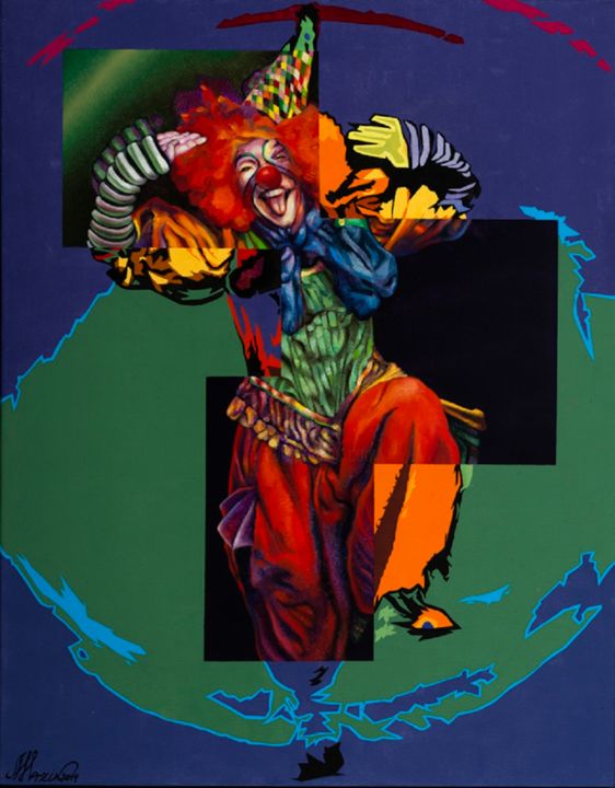 Schilderij getiteld "Clown -4-A" door Michael Hazin, Origineel Kunstwerk, Olie