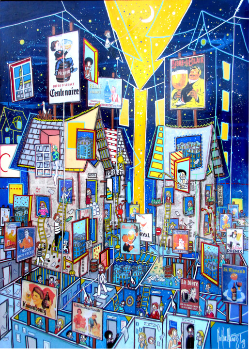Pintura titulada "Villes en ville" por Michael Hebert, Obra de arte original, Acrílico Montado en Bastidor de camilla de mad…