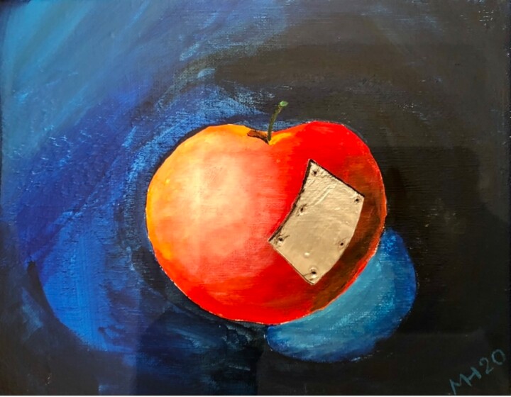 Painting titled "Apfel mit Implantat" by Michael Henning, Original Artwork, Acrylic