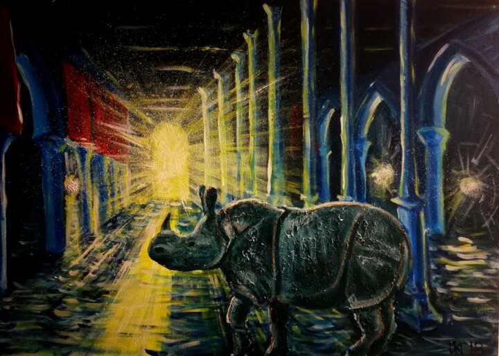 Painting titled "promenade nocturne" by Michael Jiliak, Original Artwork, Acrylic