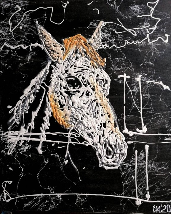 Malerei mit dem Titel "Cheval de dentelle" von Michael Jiliak, Original-Kunstwerk, Acryl