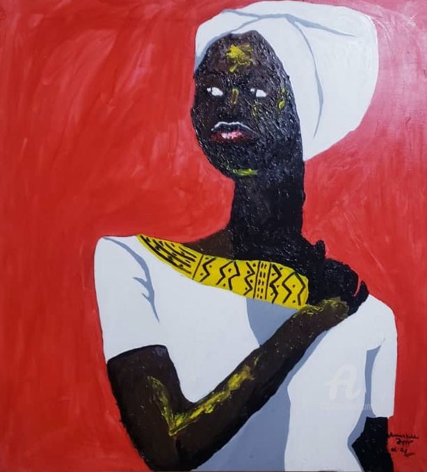 Peinture intitulée "Girl in the red bac…" par Michael Annan, Œuvre d'art originale, Acrylique