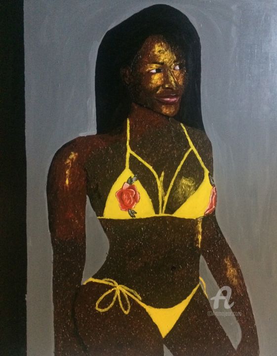 Картина под названием "Flower on a yellow…" - Michael Annan, Подлинное произведение искусства, Акрил