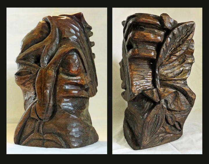 Sculpture titled "FEOFFEES HEAD" by Michael Lawrence, Original Artwork, Wood