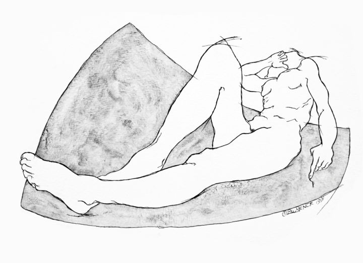 Drawing titled "Resting" by Michael Lawrence, Original Artwork, Ink