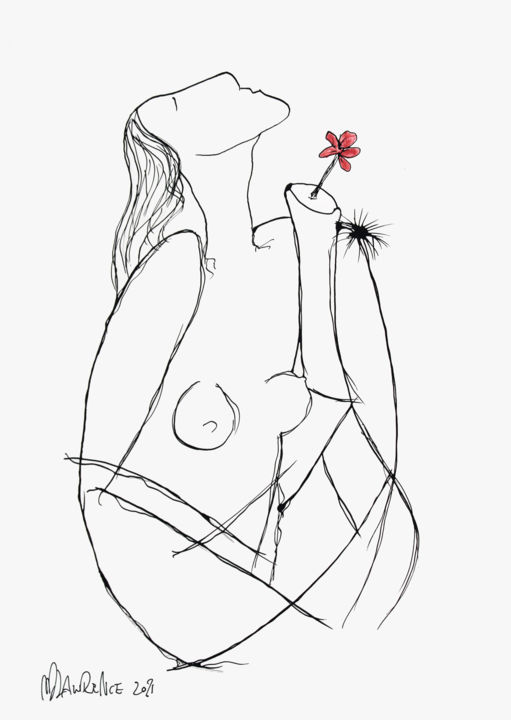 Drawing titled "Flower Song" by Michael Lawrence, Original Art, Ink