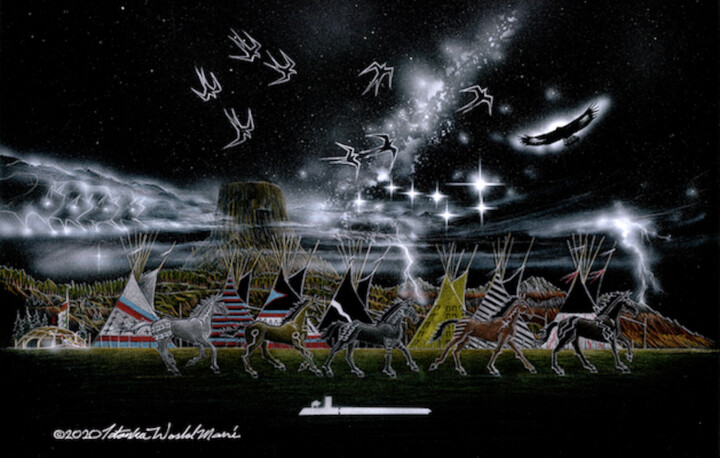 Peinture intitulée "Lakota Myth" par Michael Lee Willcuts, Œuvre d'art originale, Aquarelle