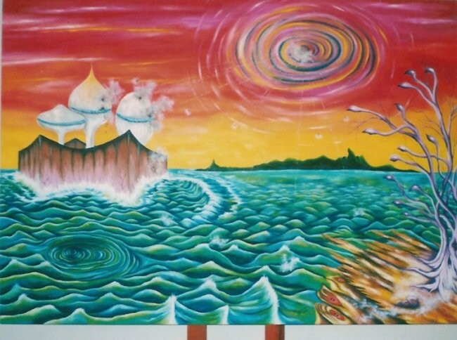Pintura titulada "O fim de Atlantida" por Michael Lino, Obra de arte original