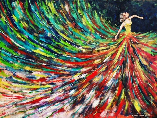 Ζωγραφική με τίτλο "Dancing Colours" από Monika Vuong, Αυθεντικά έργα τέχνης, Ακρυλικό