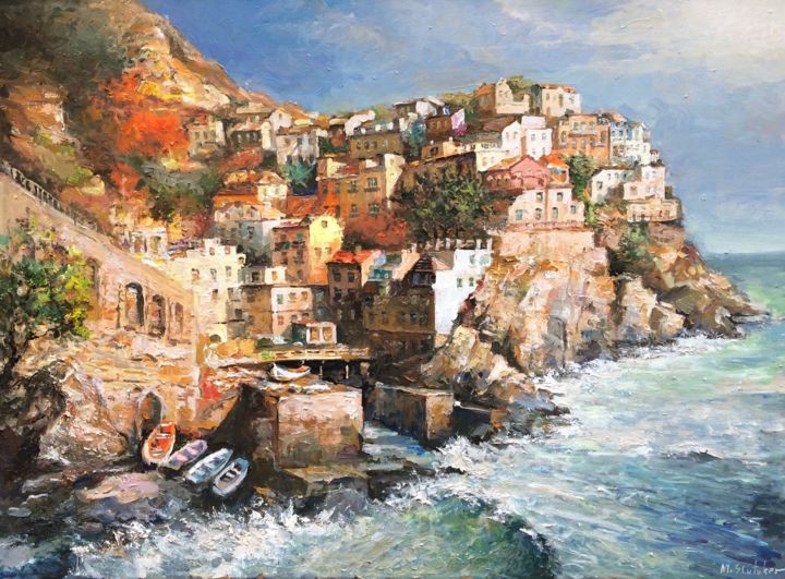 Картина под названием "Gulf of Naples" - Michael Slutsker, Подлинное произведение искусства, Масло