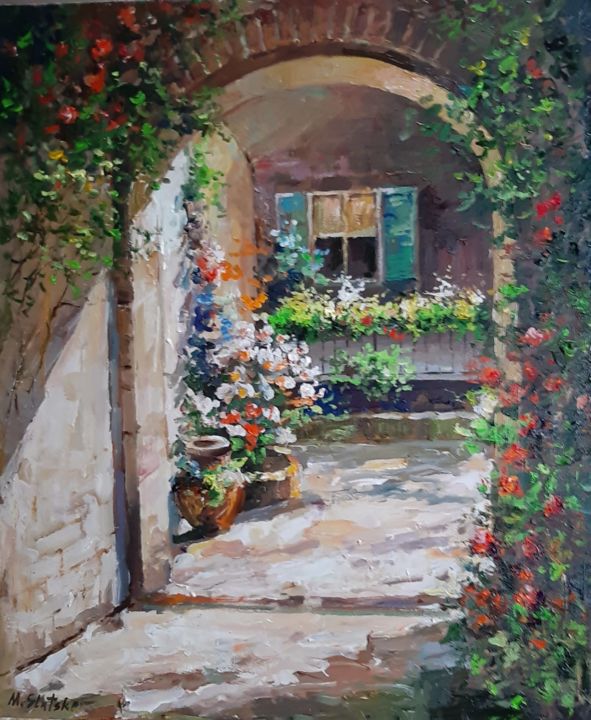 Painting titled "The Yard of my Chil…" by Michael Slutsker, Original Artwork, Oil