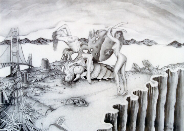 Desenho intitulada "Triacide intemporel" por Michael Vizzini, Obras de arte originais, Lápis Montado em Outro painel rígido