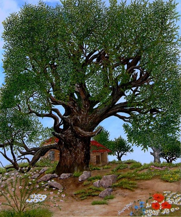 Painting titled "The tree / L`arbre" by M Petranova, Original Artwork, Oil