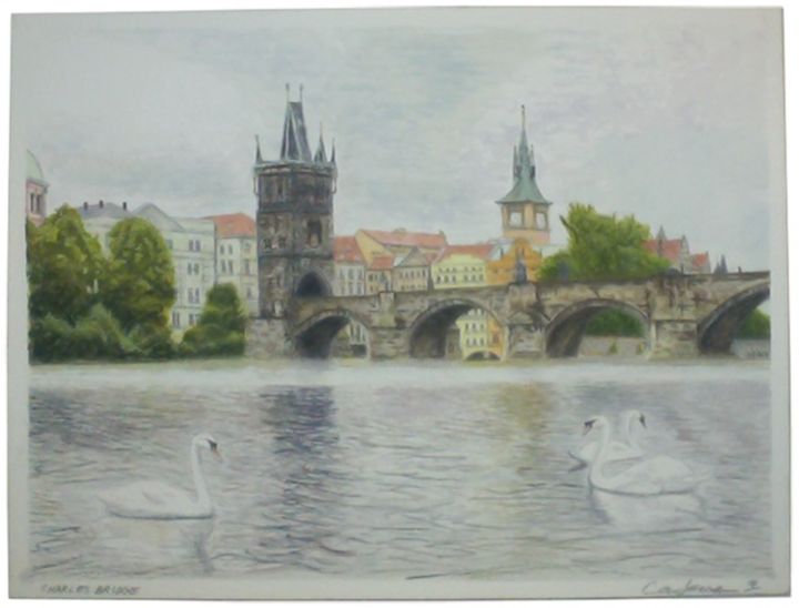 Painting titled "Charles Bridge" by Michael Cardenas, Original Artwork, Oil