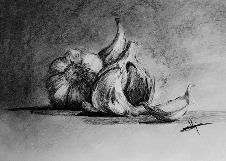 Drawing titled "Charcoal Garlic" by Michael Dellinger, Original Artwork