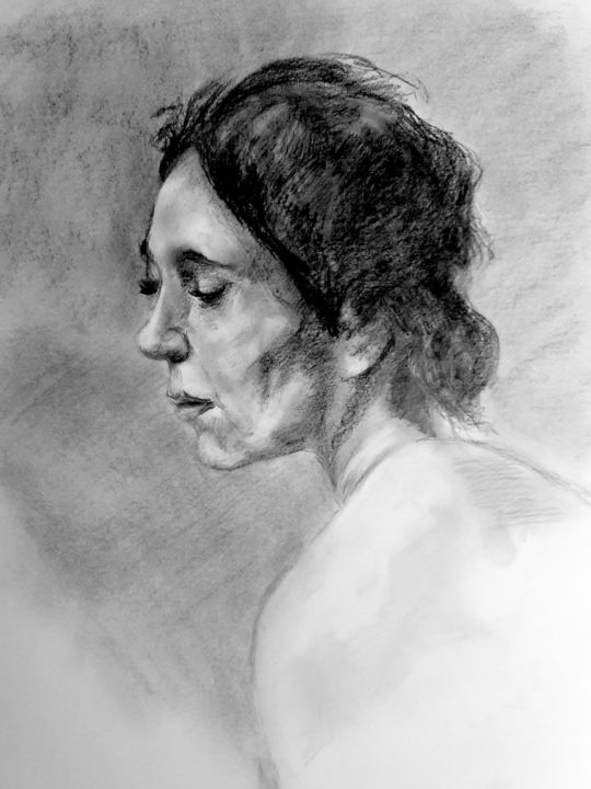 「Charcoal Woman Port…」というタイトルの描画 Michael Dellingerによって, オリジナルのアートワーク, 木炭