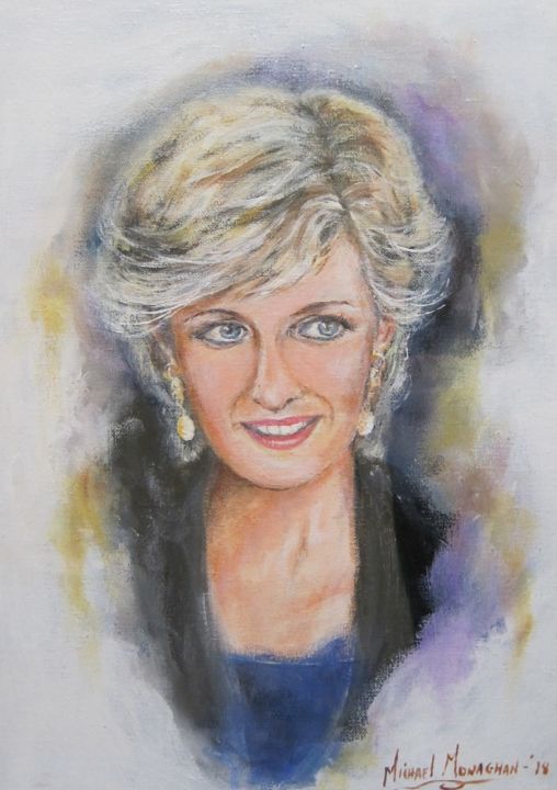 Картина под названием "Princess Diana" - Michael Monaghan, Подлинное произведение искусства, Масло