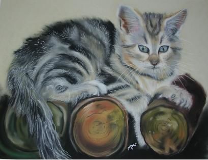 Painting titled "Chat gris" by Michago, Original Artwork