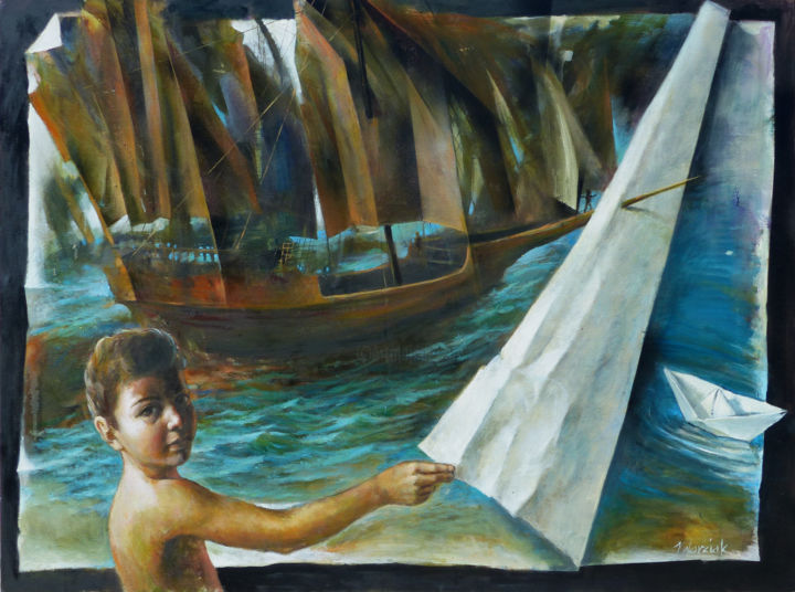 Painting titled "Long journey dream" by Michał Kwarciak, Original Artwork, Oil