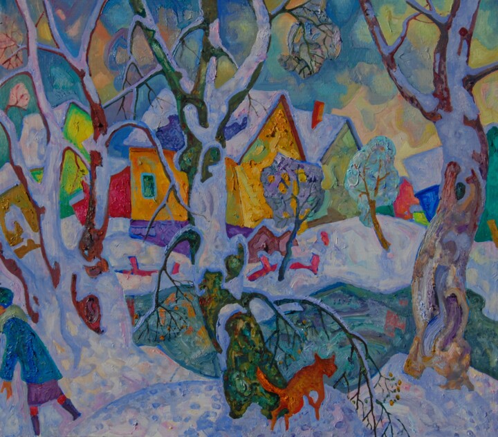 Pintura intitulada "Зимний этюд." por Michail Tschernjavski, Obras de arte originais, Óleo