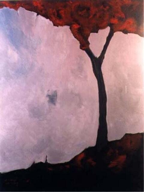 Painting titled "Red Tree." by Michal Ashkenasi, Original Artwork