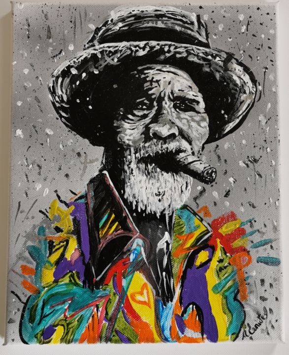 Schilderij getiteld "Man in color" door Michalis Constantinides, Origineel Kunstwerk, Acryl