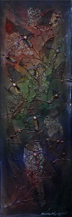 fuchsia metallic 12 x 36 acrylic painting iridescent effect by margaret michalska