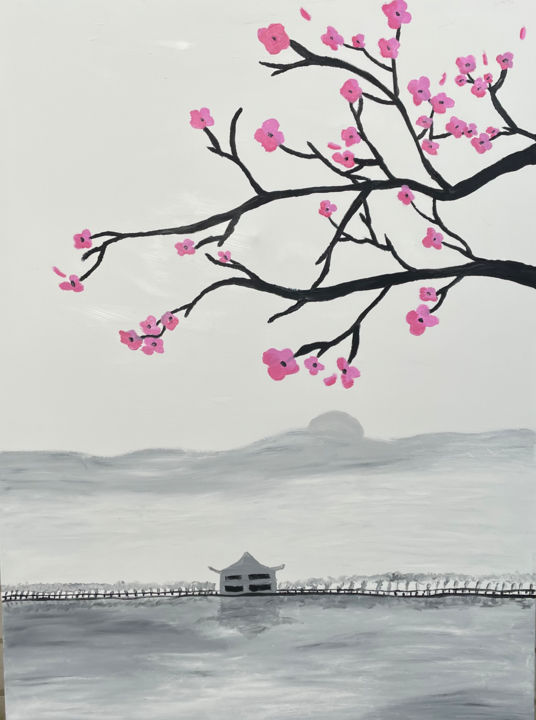 Schilderij getiteld "Kirschblüten" door Modern-Smart, Origineel Kunstwerk, Acryl