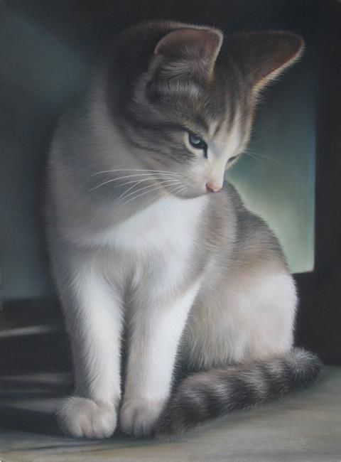 Peinture intitulée "Le Chat tigré" par Christian Michaut, Œuvre d'art originale, Huile