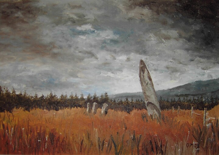 Pintura intitulada "Knocknakilla Stone…" por Micheal O Muirthile, Obras de arte originais, Óleo