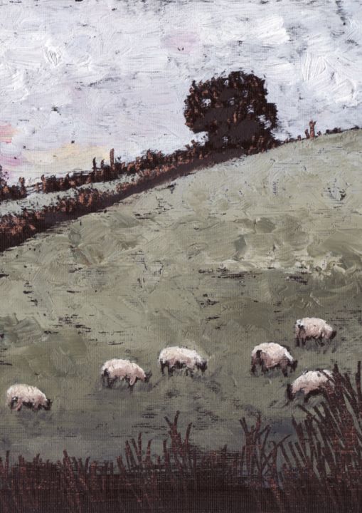 Painting titled "The Sheep in Connie…" by Micheal O Muirthile, Original Artwork, Oil